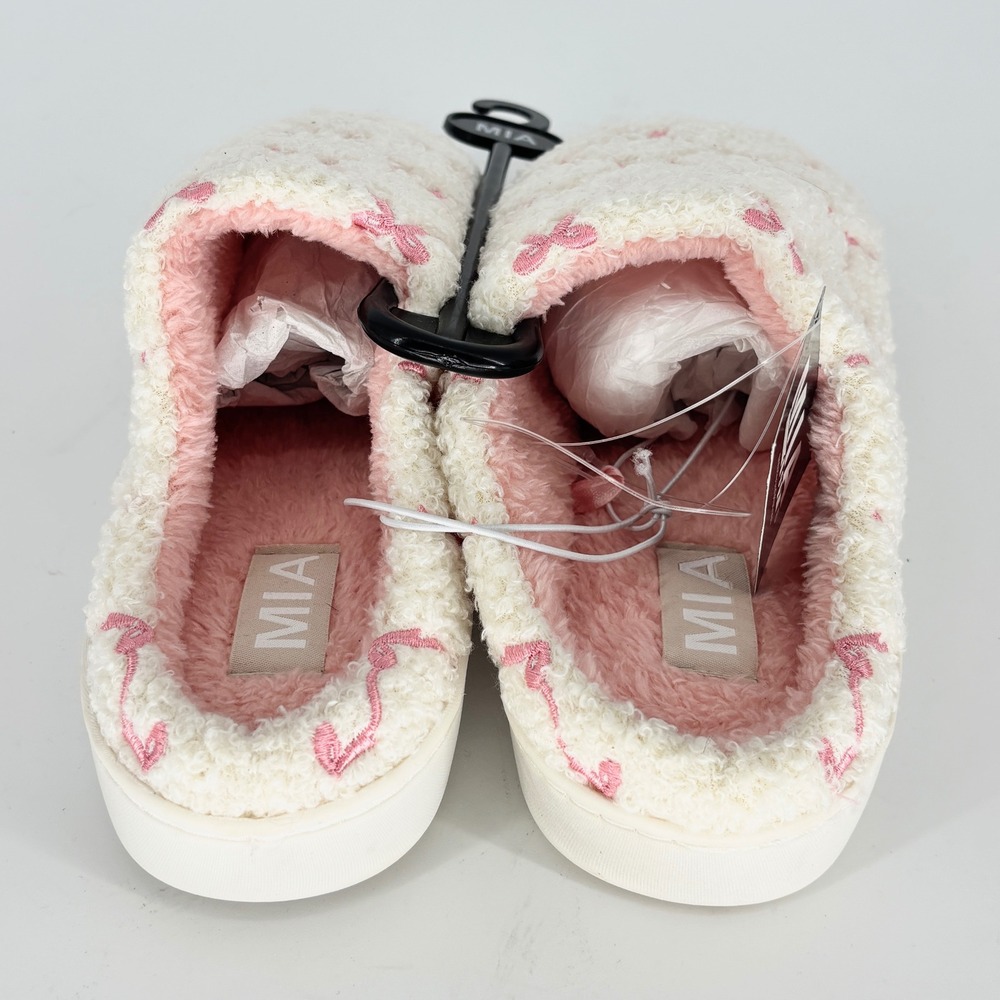 Mia Cozi Slipper Cream/Blush Pink Women Size 6 Faux Fur Slip On Lounge Warm - Picture 8 of 12
